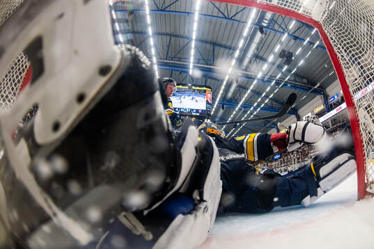 HV71s målvakt Frederik Dichow med en räddning