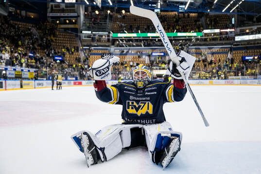 HV71s målvakt Frederik Dichow jublar