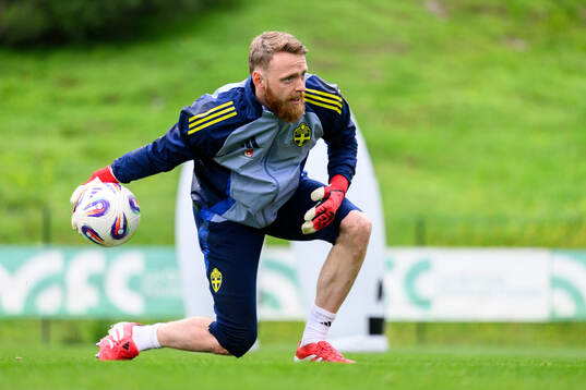 Goalkeeper Viktor Johansson of the Swedish men's national
