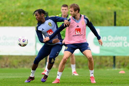 Anthony Elanga and Benjamin Nygren of the Swedish men's