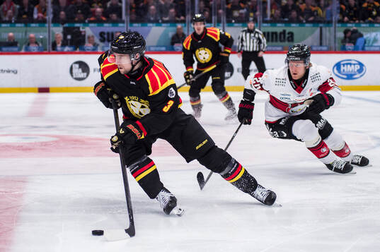 Brynäs Christian Djoos och Malmö Redhawks Thomas Berg