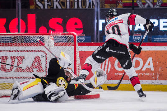 Brynäs målvakt Ludvig Persson och Malmö Redhawks William
