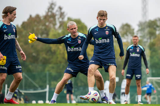 Julian Ryerson and Jens Petter Hauge of the Norwegian