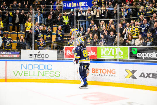 HV71s målvakt Frederik Dichow jublar
