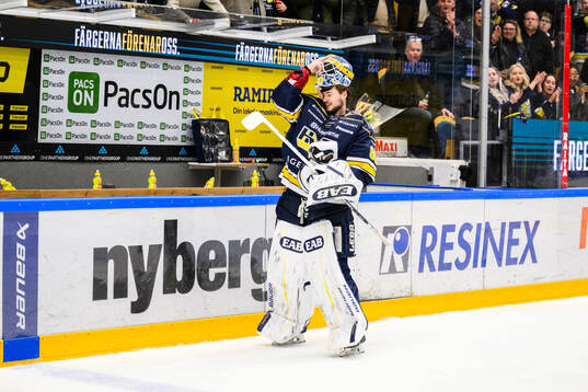 HV71s målvakt Frederik Dichow jublar