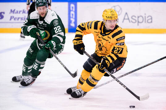 Färjestads Per Åslund och Skellefteås Oskar Vuollet