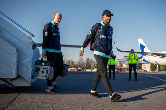 Erling Braut Haaland and Aron Dønnum of the Norwegian