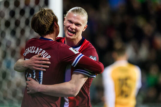 Andreas Schjelderup and Erling Braut Haaland of Norway