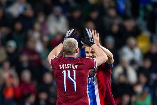 Julian Ryerson of Norway celebrates with teammate Martin