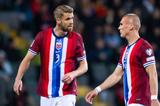 Kristoffer Ajer and Leo Østigård of Norway