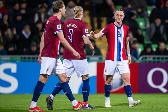Thelo Aasgaard of Norway celebrates with teammate Erling