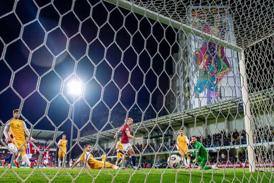 Erling Braut Haaland of Norway scores the 0-2 goal