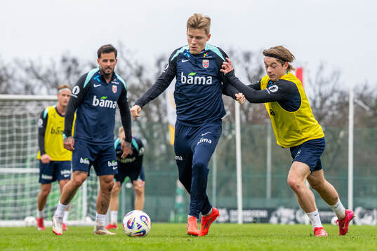 Jens Petter Hauge and Patrick Berg of the Norwegian