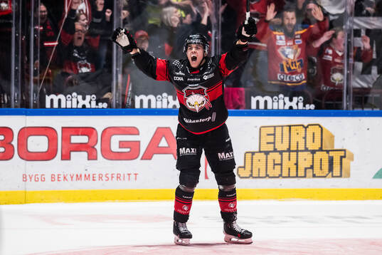 Malmö Redhawks Axel Sundberg jublar