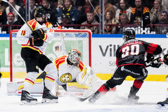Brynäs Simon Bertilsson och målvakt Ludvig Persson och