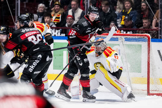 Malmö Redhawks Linus Öberg och Brynäs målvakt Ludvig