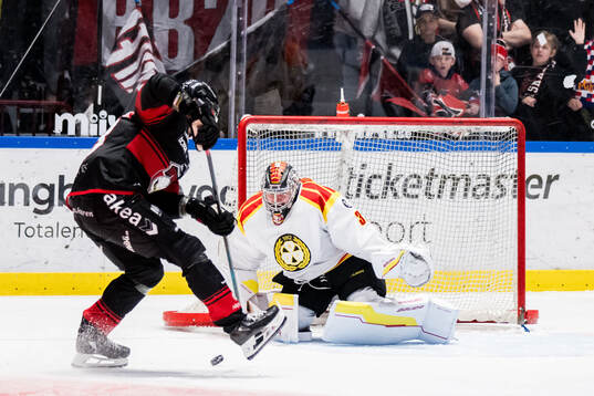 Malmö Redhawks Fredrik Händemark och Brynäs målvakt