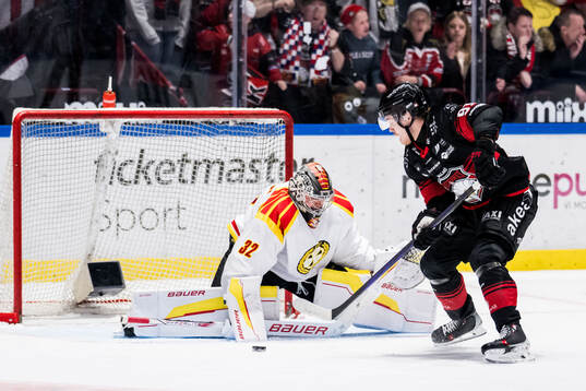Brynäs målvakt Ludvig Persson och Malmö Redhawks Axel