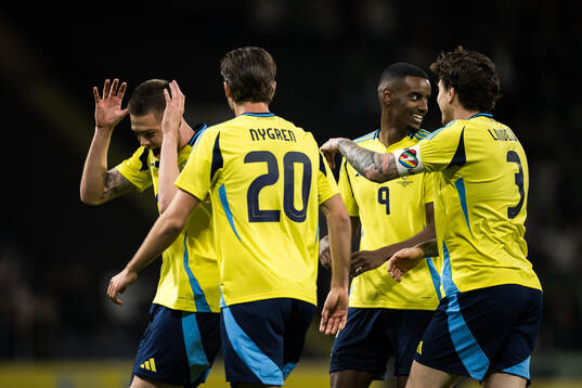 Emil Holm of Sweden celebrate with Benjamin Nygren,
