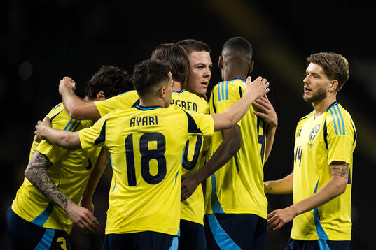 Emil Holm of Sweden celebrate with team mates