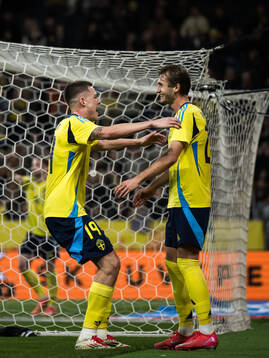 Emil Holm and Benjamin Nygren of Sweden celebrate