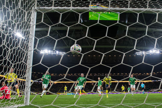 Emil Holm and Ken Sema of Sweden at the 1-0 goal