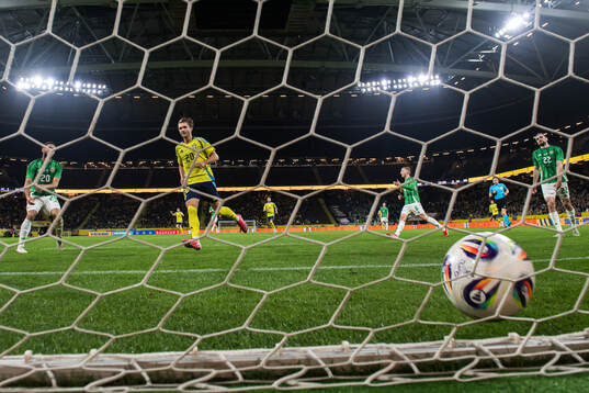 Benjamin Nygren of Sweden scores the 2-0 goal