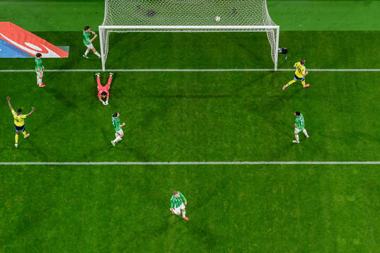 Benjamin Nygren of Sweden scores the 2-0 goal against