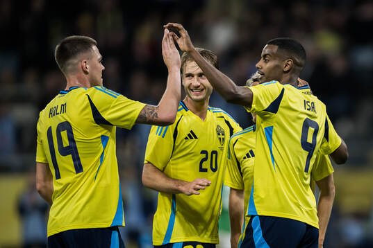 Alexander Isak, Benjamin Nygren and Emil Holm, of Sweden