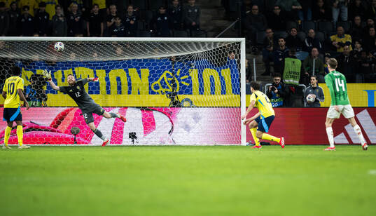Goalkeeper Viktor Johansson of Sweden let in the 5-1 goal