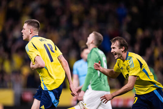 Emil Holm and Benjamin Nygren of Sweden celebrate