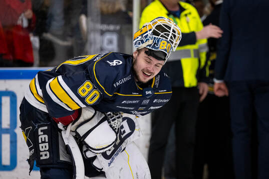 HV71s målvakt Frederik Dichow jublar