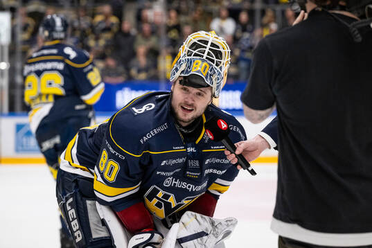 HV71s målvakt Frederik Dichow jublar