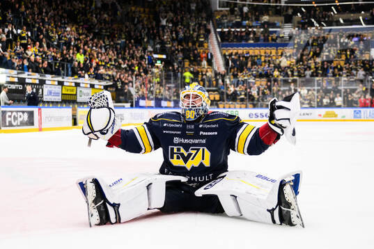 HV71s målvakt Frederik Dichow jublar