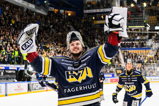 HV71s målvakt Frederik Dichow jublar