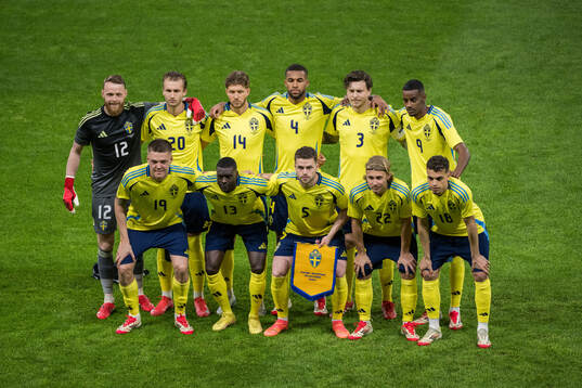 The starting eleven of Sweden pose for a team photo Top