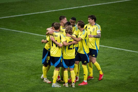 Ken Sema of Sweden celebrating his 3-0 goal with team mates