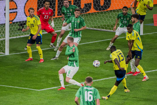 Ken Sema of Sweden scores the 3-0 goal against Ruairi