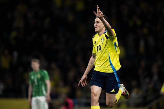 Emil Holm of Sweden celebrating the 1-0 goal