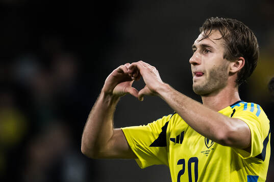 Benjamin Nygren of Sweden celebrating the 1-0 goal