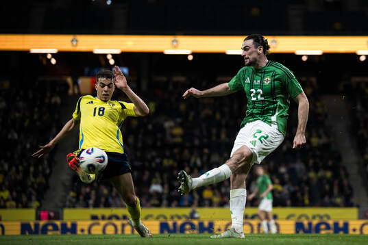 Yasin Ayari of Sweden and Ciaron Brown of Northern Ireland