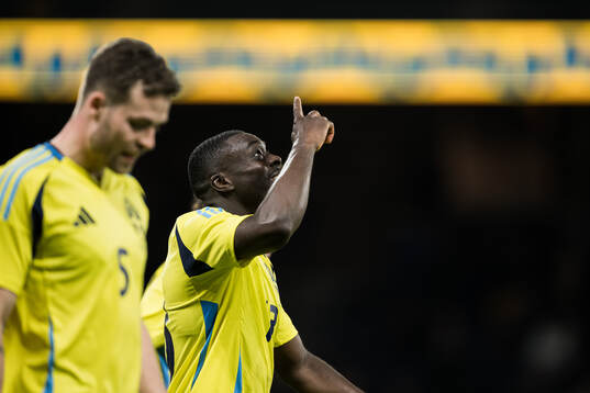 Ken Sema of Sweden celebrating the 3-0 goal