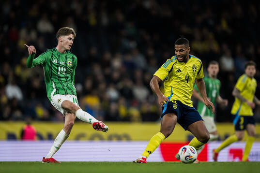 Isaac Price of Northern Ireland and Isak Hien of Sweden
