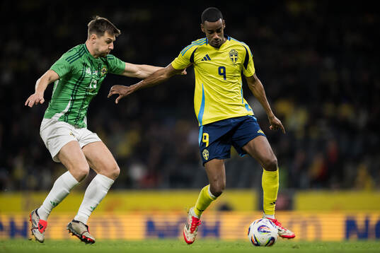Brad Lyons of Northern Ireland and Alexander Isak of Sweden
