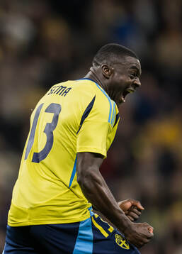 Ken Sema of Sweden celebrating scoring the 3-0 goal