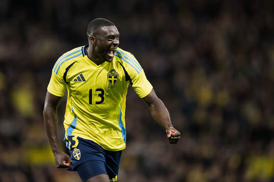 Ken Sema of Sweden celebrating scoring the 3-0 goal