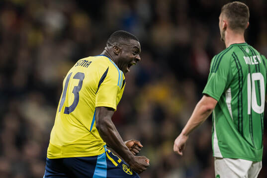 Ken Sema of Sweden celebrating scoring the 3-0 goal
