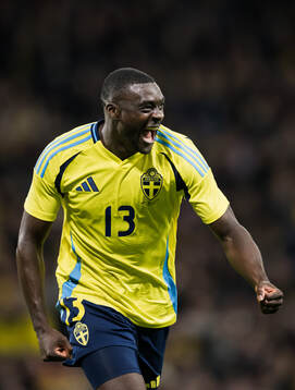 Ken Sema of Sweden celebrating scoring the 3-0 goal