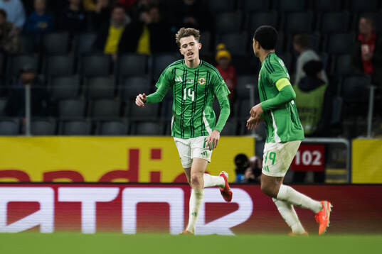 Isaac Price of Northern Ireland celebrating the 5-1 goal