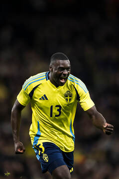 Ken Sema of Sweden celebrates the 3-0 goal